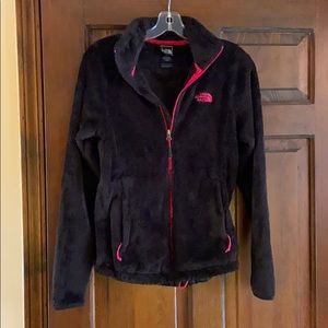 North Face fleece zip up.. black with hot pink XS